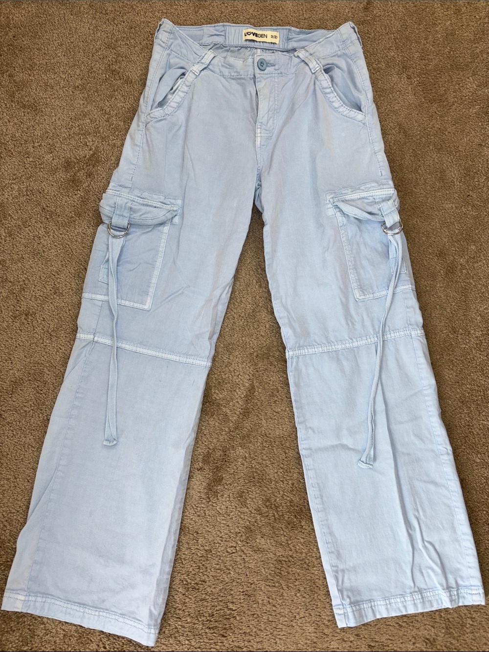 Lovegen Women’s Utility Light Blue Cargo Straight-Leg Pants Size 27
